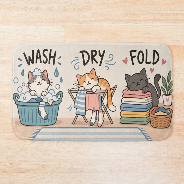 Item preview, Wash Dry Fold – Cute Cat Laundry Bath Mat designed and sold by StickyStick Studio.