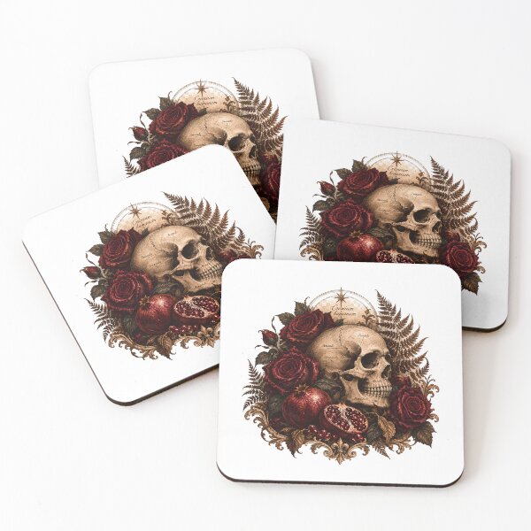 Item preview, Cranium Humanum Side Skull - Dark Academia Roses and Pomegranate Gothic designed and sold by Neurospicy Trolls.