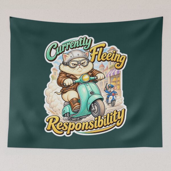 Item preview, Currently Fleeing Responsibility – Grumpy Cat Scooter Chase designed and sold by LakeshoreLegendsAndLight .