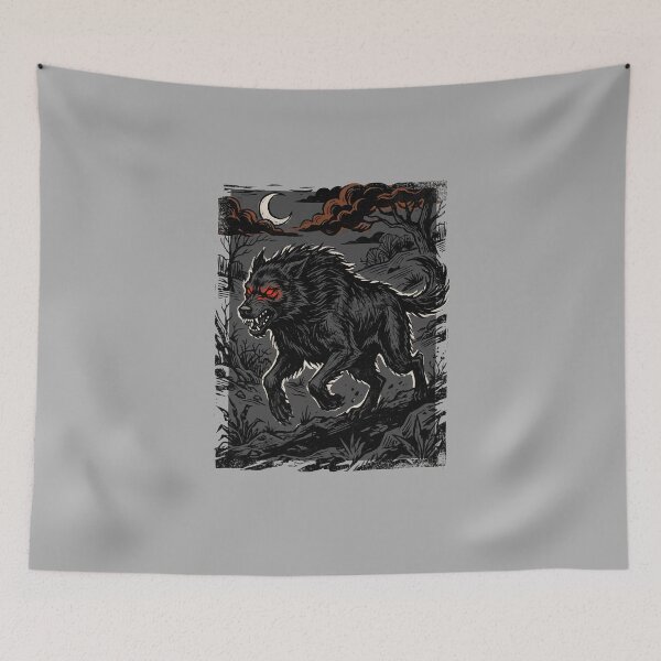 Item preview, Black Shuck Werewolf Phantom Dog Gothic Cryptid Illustration designed and sold by KiwiRider.