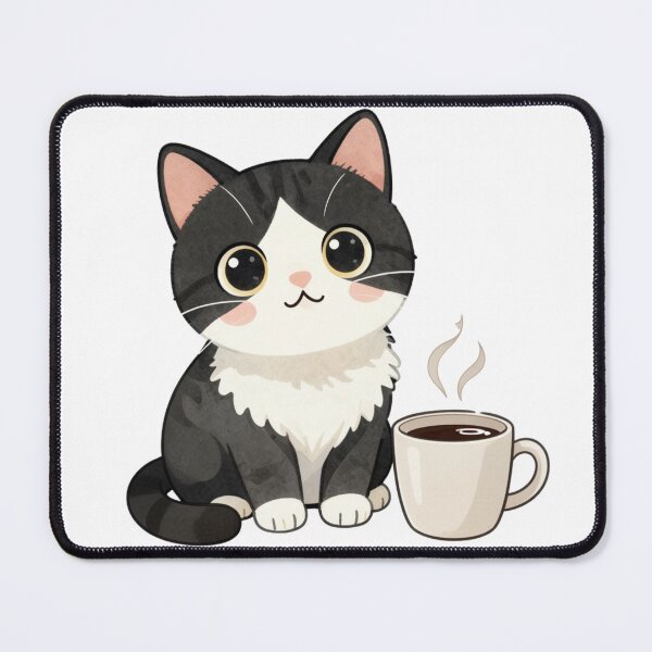 Item preview, Cute Kawaii Tuxedo Cat with Coffee Cup designed and sold by tobbyasz.