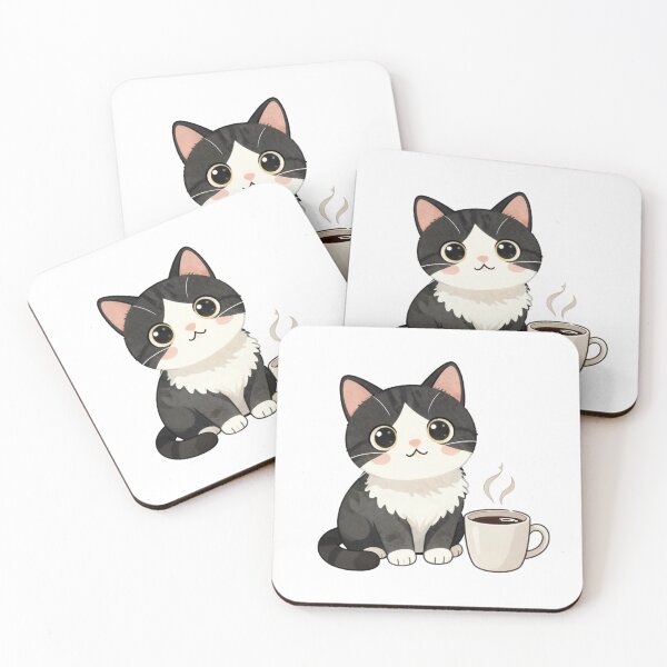 Item preview, Cute Kawaii Tuxedo Cat with Coffee Cup designed and sold by tobbyasz.