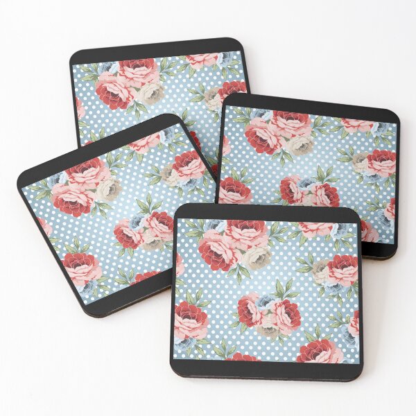 Item preview, Charming Vintage Floral Polka Dot Pattern with Blue Background and Vibrant Blooms designed and sold by Johnnies.