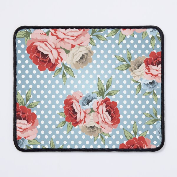 Item preview, Charming Vintage Floral Polka Dot Pattern with Blue Background and Vibrant Blooms designed and sold by Johnnies.