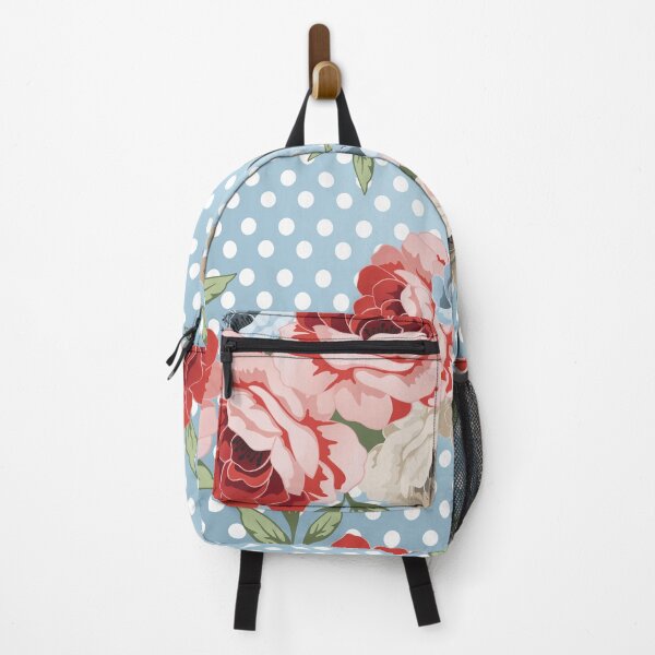 Item preview, Charming Vintage Floral Polka Dot Pattern with Blue Background and Vibrant Blooms designed and sold by Johnnies.