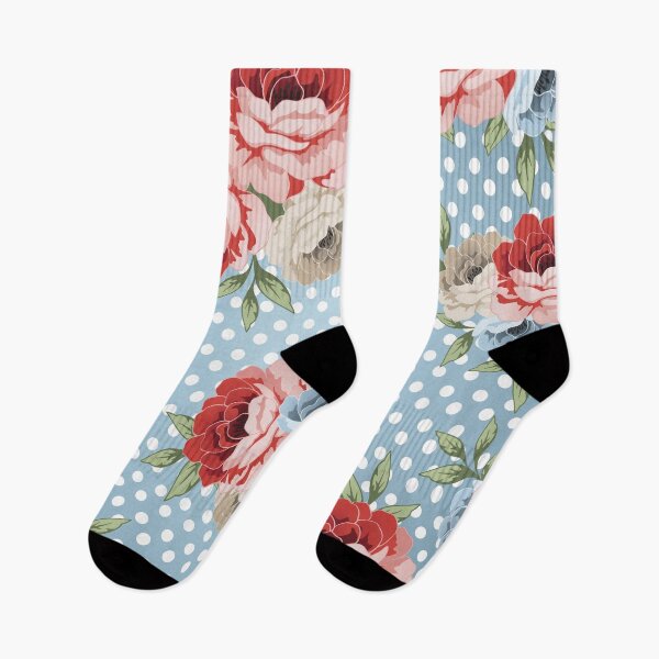 Item preview, Charming Vintage Floral Polka Dot Pattern with Blue Background and Vibrant Blooms designed and sold by Johnnies.