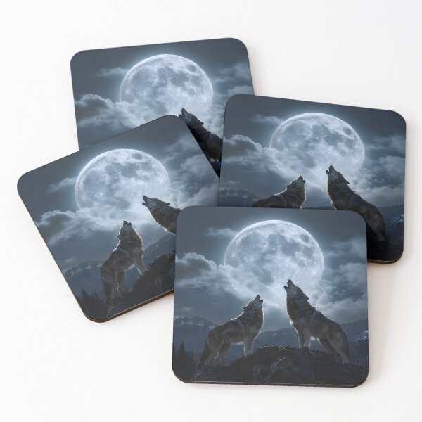 Item preview, Howling Wolves Full Moon Fine Art Nature Photography Wall Art Gift for Wildlife Lovers designed and sold by Nightarel.