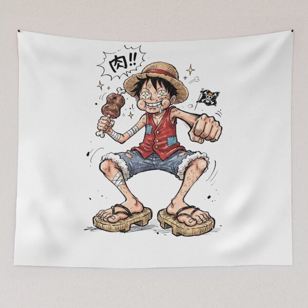Item preview, Funny Anime Pirate Eating Meat Straw Hat Boy Graphic designed and sold by FreakToons.