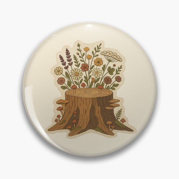 Item preview, Vintage Tree Stump With Wildflowers And Mushrooms designed and sold by ITCHAWAWAA.