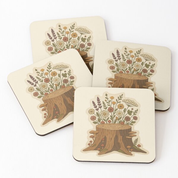 Item preview, Vintage Tree Stump With Wildflowers And Mushrooms designed and sold by ITCHAWAWAA.