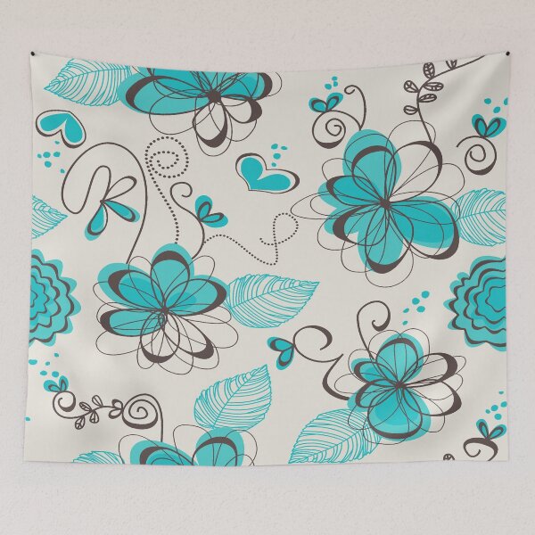 Item preview, Playful Turquoise Floral and Abstract Pattern on Beige Background" designed and sold by Johnnies.