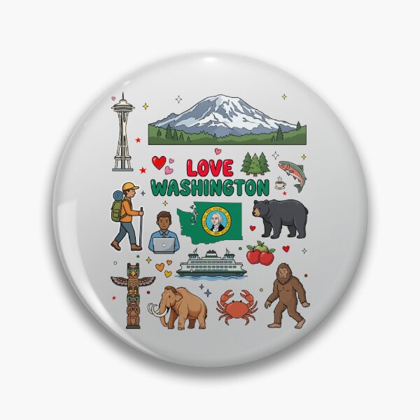 Item preview, Love Washington State Aesthetic Landmarks Culture & Nature Doodles designed and sold by mashmosh.