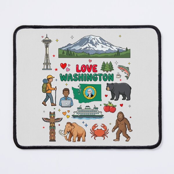Item preview, Love Washington State Aesthetic Landmarks Culture & Nature Doodles designed and sold by mashmosh.