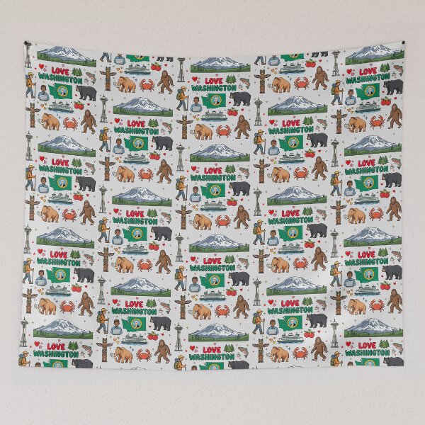 Item preview, Love Washington State Aesthetic Landmarks Culture & Nature Doodles designed and sold by mashmosh.