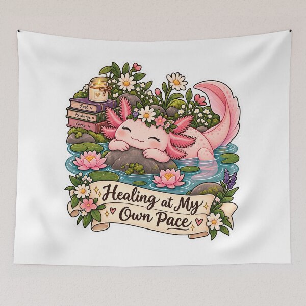 Item preview, Cute Axolotl Healing at My Own Pace Cottagecore Sticker designed and sold by ismai6.