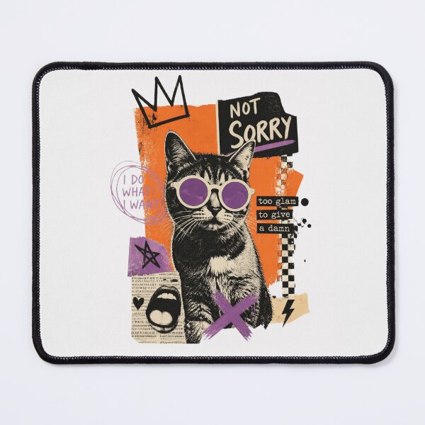 Item preview, Sassy Punk Cat with Sunglasses Orange and Black Collage Art designed and sold by ERODED SELF.