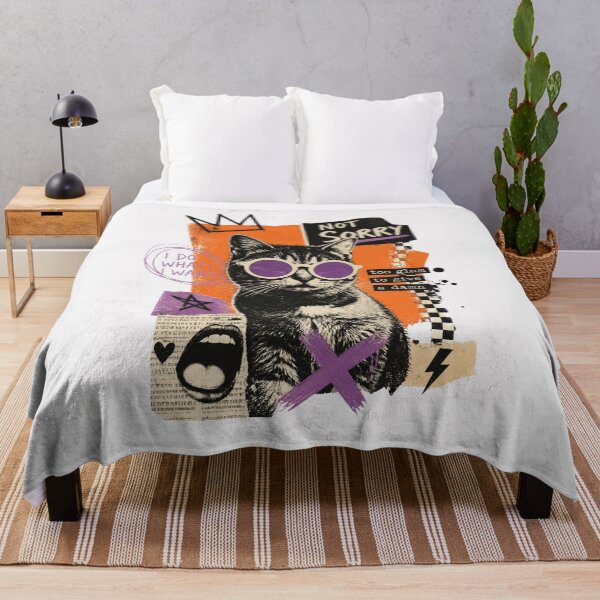 Item preview, Sassy Punk Cat with Sunglasses Orange and Black Collage Art designed and sold by ERODED SELF.