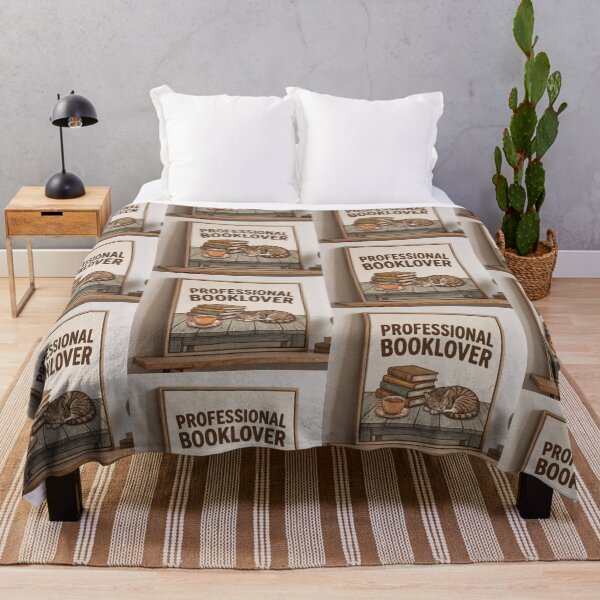 Item preview, Professional Booklover Funny Cat Reading Books Throw Blanket designed and sold by Julia9632.