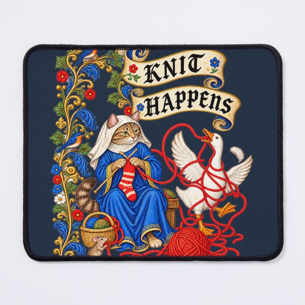 Item preview, Knit Happens – Medieval Cat and Goose Knitting Humor designed and sold by TWPub.