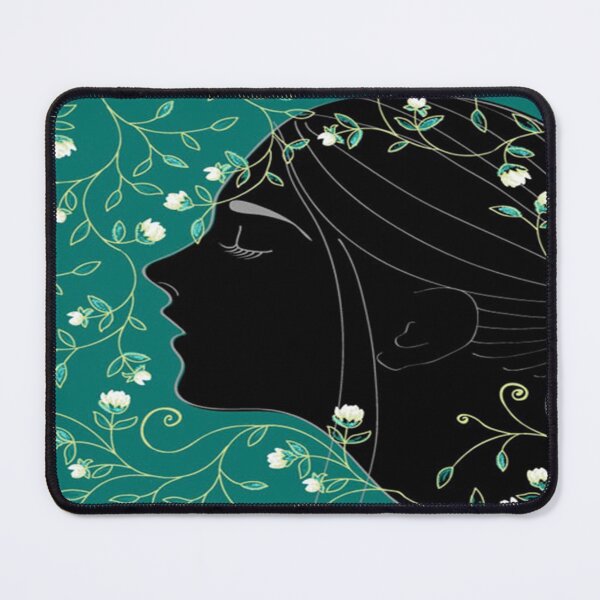 Item preview, Silhouetted Woman with Intricate Floral Vine Patterns on Teal Background" designed and sold by Johnnies.