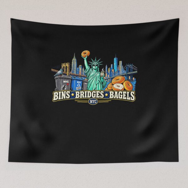 Item preview, Funny NYC Cleaner Streets Liberty Bagels Bridges Bins Art designed and sold by elderberry.