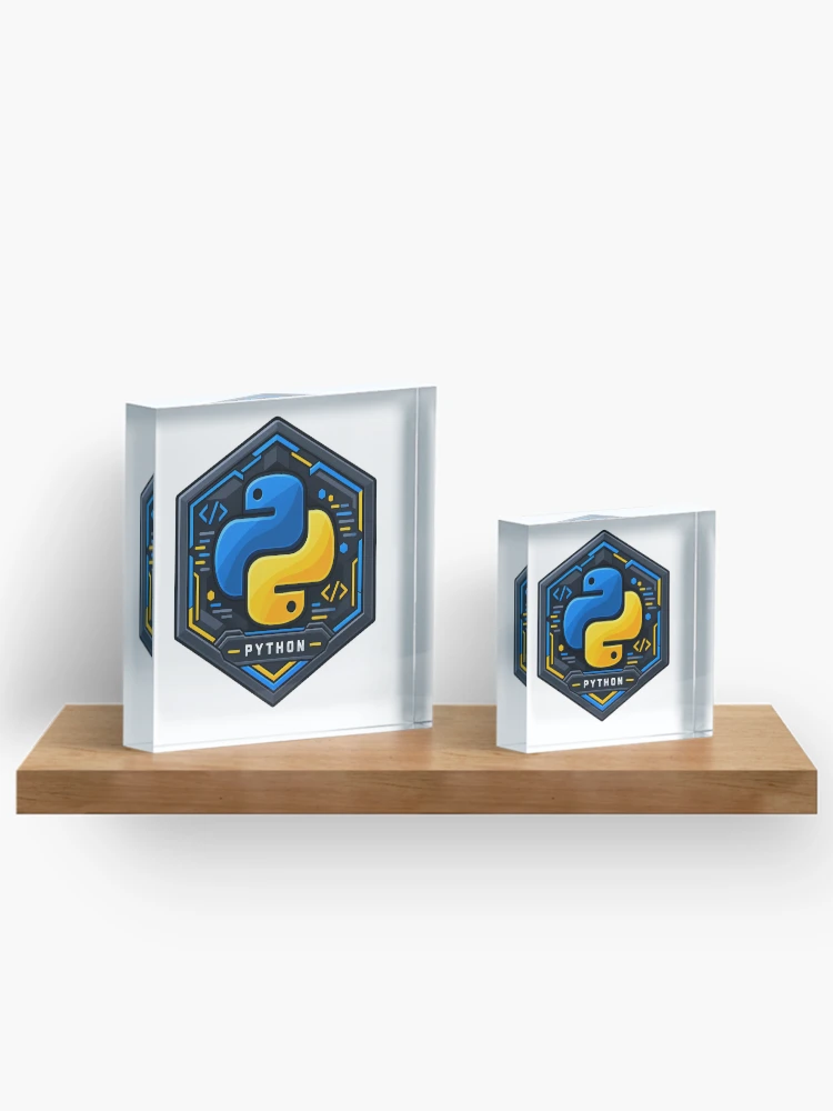 Thumbnail 3 of 5, Acrylic Block, Python Programming Emblem - Tech Hexagon Code Sticker designed and sold by MARQUES DESIGN ART .