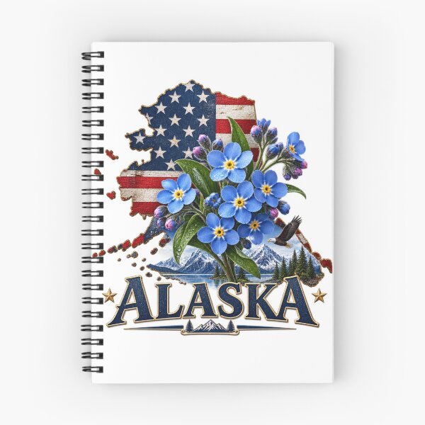 Item preview, Alaska State Pride Forget-Me-Not Flower American Flag Design – The Last Frontier Patriotic Wildflower Art T-Shirt designed and sold by MOELYA.