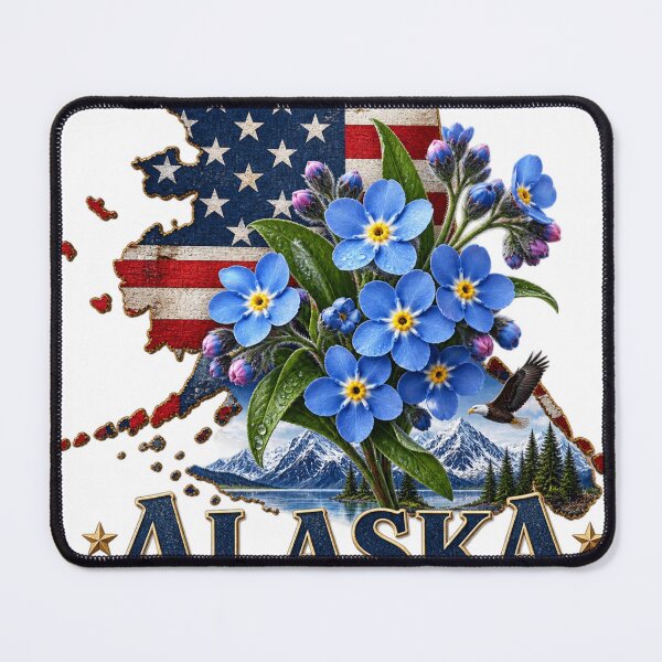 Item preview, Alaska State Pride Forget-Me-Not Flower American Flag Design – The Last Frontier Patriotic Wildflower Art T-Shirt designed and sold by MOELYA.