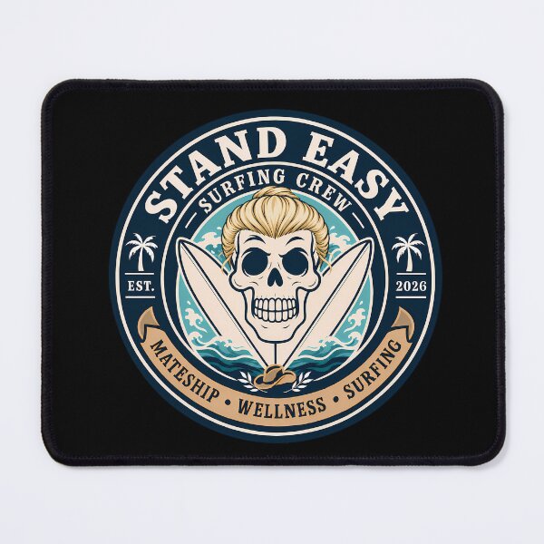 Item preview, Stand Easy Veteran Surf Club Logo Sunshine Coast - Male Version Blonde Manbun designed and sold by Bombergirls.