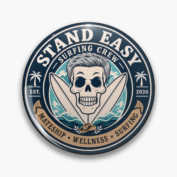 Item preview, Stand Easy Veteran Surf Club Logo Sunshine Coast - Male Version Grey Hair designed and sold by Bombergirls.