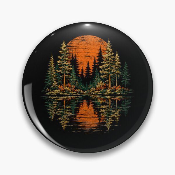 Item preview, Retro Pine Forest Orange Moon Lake Reflection designed and sold by Moizento.