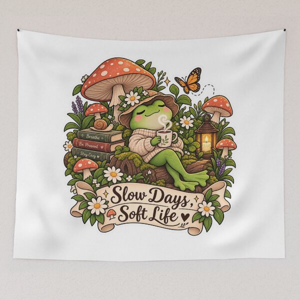 Item preview, Cottagecore Frog Mushroom Slow Days Soft Life Sticker designed and sold by ismai6.