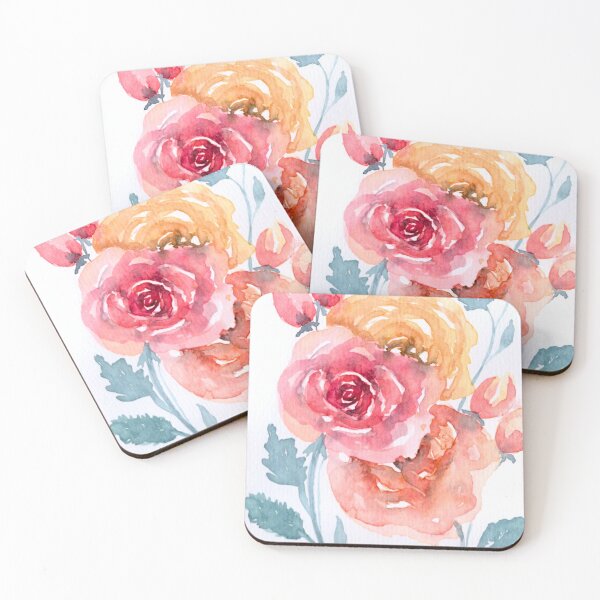 Item preview, A Garden in Conversation, Coral and Golden Watercolour Flowers designed and sold by ArithraStudio.