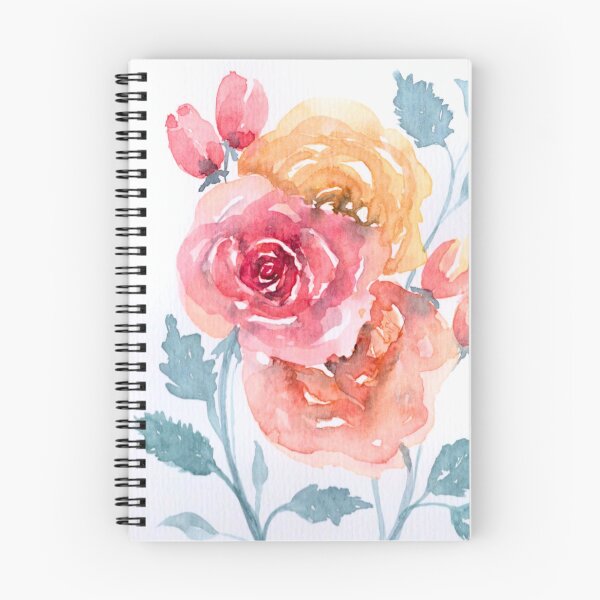Item preview, A Garden in Conversation, Coral and Golden Watercolour Flowers designed and sold by ArithraStudio.