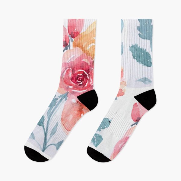 Item preview, A Garden in Conversation, Coral and Golden Watercolour Flowers designed and sold by ArithraStudio.