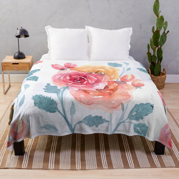 Item preview, A Garden in Conversation, Coral and Golden Watercolour Flowers designed and sold by ArithraStudio.