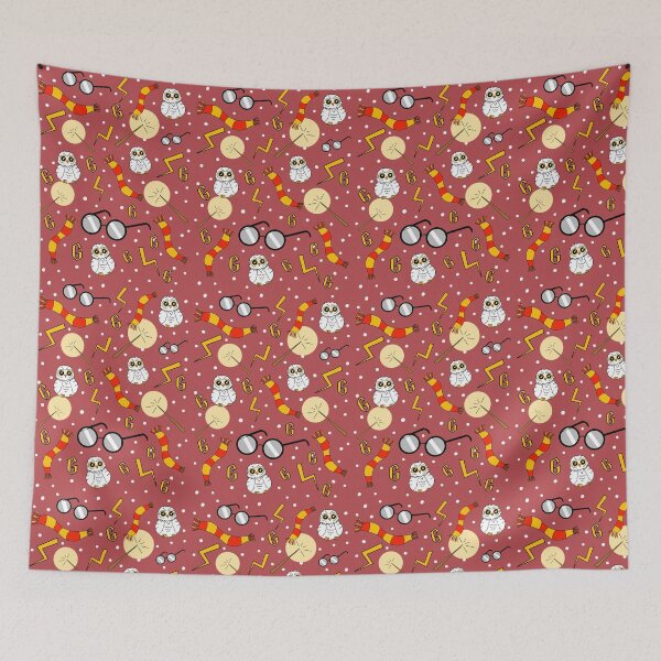 Item preview, Owls, scarfs and glasses red and gold pattern  designed and sold by RavenAMarie .