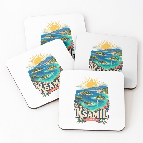 Item preview, Ksamil Albania Vintage Island Coast Travel Art designed and sold by AMICO77.