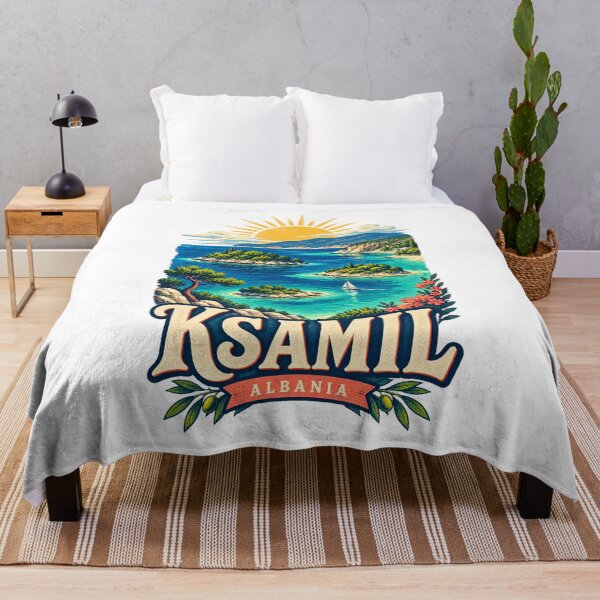 Item preview, Ksamil Albania Vintage Island Coast Travel Art designed and sold by AMICO77.