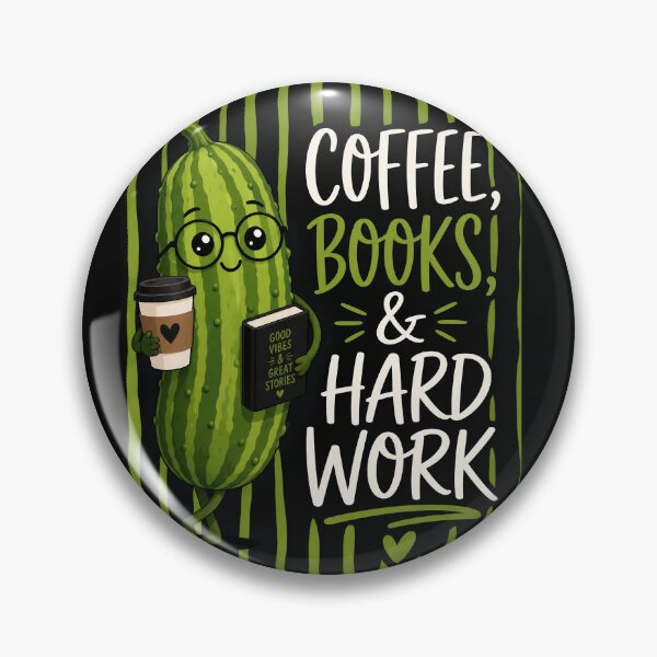 Item preview, Coffee Books & Hard Work Cute Pickle designed and sold by Basma Designs | Retro, Kawaii Shirts & Stickers.