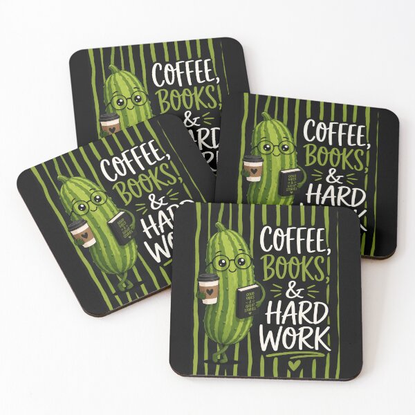 Item preview, Coffee Books & Hard Work Cute Pickle designed and sold by Basma Designs | Retro, Kawaii Shirts & Stickers.
