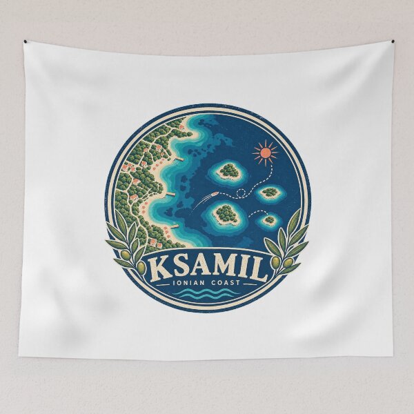 Item preview, Ksamil Ionian Coast Map Retro Travel Emblem designed and sold by AMICO77.