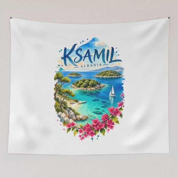 Item preview, Ksamil Albania Watercolor Cove and Islands designed and sold by AMICO77.
