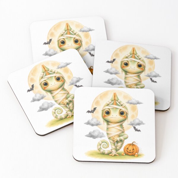 Item preview, Halloween Tree Pose Mummy Chameleon designed and sold by YogiAnimalArt.