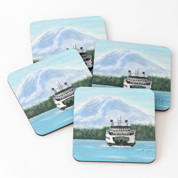 Item preview, Ferry in Front of Mt. Rainier Painting designed and sold by Art by Kirsten Sneath.