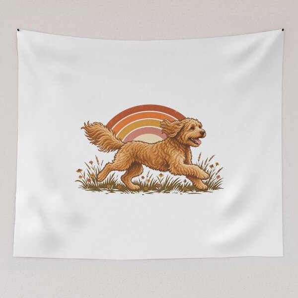 Item preview, Retro Running Goldendoodle Sunset designed and sold by AMICO77.