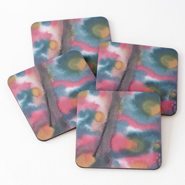 Item preview, The Living Divide, Pink Teal and Ochre Abstract Watercolour designed and sold by ArithraStudio.