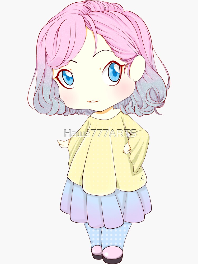 Thumbnail 3 of 3, Sticker, Chibi Pastel Girl designed and sold by Hawa777ARTS.