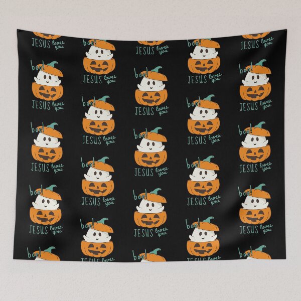 Item preview, Halloween Jack o Lantern Cute Ghost Jesus Loves You Boo Spooky Season Fall  designed and sold by Forevermore.