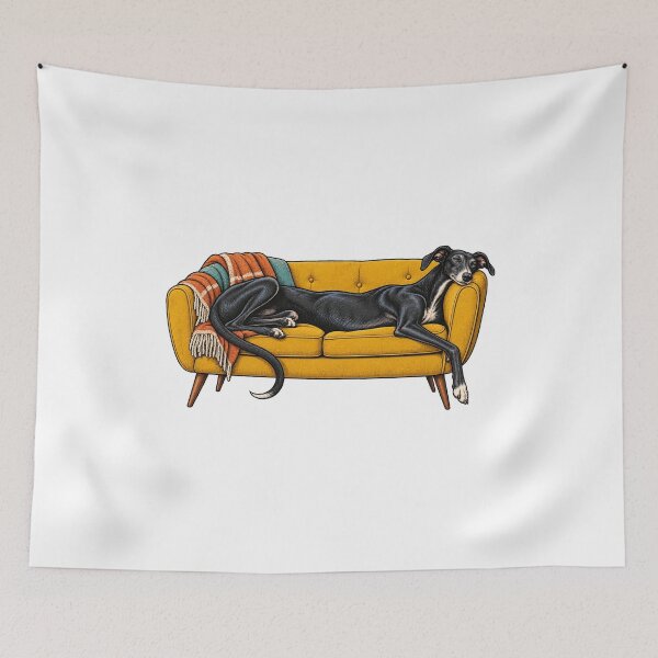Item preview, Black Lurcher Couch Companion Retro Art designed and sold by AMICO77.
